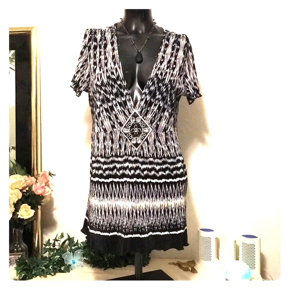 Elementz Crinkle Aztec Black/Silver/Gold Top - Picture 1 of 8